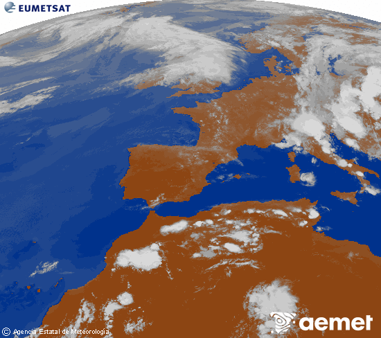 Imagen de la zona de Europa y Norte de �frica del canal infrarrojo del sat�lite Meteosat operacional en 0�N 0�W, procesada para darle color.&nbsp;mi�rcoles, 01 julio 2026 a las 20:00