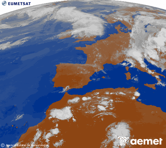 Imagen de la zona de Europa y Norte de �frica del canal infrarrojo del sat�lite Meteosat operacional en 0�N 0�W, procesada para darle color.&nbsp;mi�rcoles, 01 julio 2026 a las 21:00