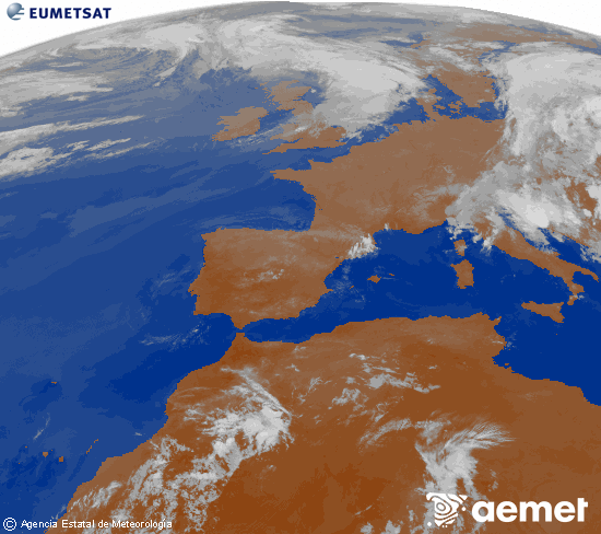 Imagen de la zona de Europa y Norte de �frica del canal infrarrojo del sat�lite Meteosat operacional en 0�N 0�W, procesada para darle color.&nbsp;jeudi, 2 juillet  2026 02:00
