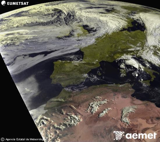 Esta imagen se genera utilizando informaci�n de los canales visibles del sat�lite METEOSAT perteneciente a la segunda generaci�n de sat�lites Meteosat (MSG). Por ese motivo, s�lo hay informaci�n en la zona iluminada por el sol. Adem�s, los canales han sido normalizados para que el brillo no dependa de la posici�n del sol.&nbsp;dijous, 2 de juliol  2026 08:00