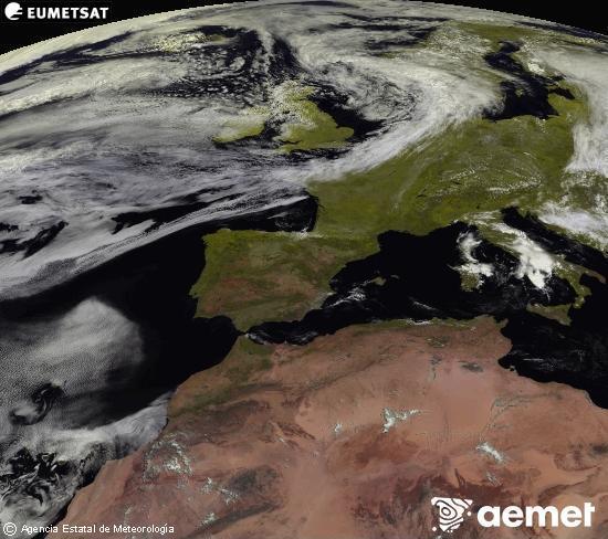 Esta imaxe x�rase utilizando informaci�n das canles visibles do sat�lite METEOSAT pertencente � segunda xeraci�n de sat�lites  Meteosat (MSX). Por ese motivo, s� hai informaci�n na zona iluminada polo sol. Ademais, as canles foron normalizadas para que o brillo non dependa da posici�n do sol.&nbsp;xoves, 2 xullo  2026 12:00