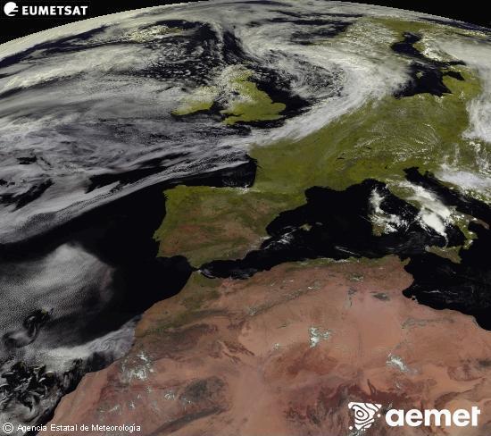 Esta imaxe x�rase utilizando informaci�n das canles visibles do sat�lite METEOSAT pertencente � segunda xeraci�n de sat�lites  Meteosat (MSX). Por ese motivo, s� hai informaci�n na zona iluminada polo sol. Ademais, as canles foron normalizadas para que o brillo non dependa da posici�n do sol.&nbsp;xoves, 2 xullo  2026 13:00