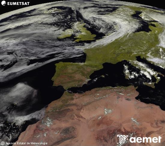 Esta imaxe x�rase utilizando informaci�n das canles visibles do sat�lite METEOSAT pertencente � segunda xeraci�n de sat�lites  Meteosat (MSX). Por ese motivo, s� hai informaci�n na zona iluminada polo sol. Ademais, as canles foron normalizadas para que o brillo non dependa da posici�n do sol.&nbsp;xoves, 2 xullo  2026 14:00
