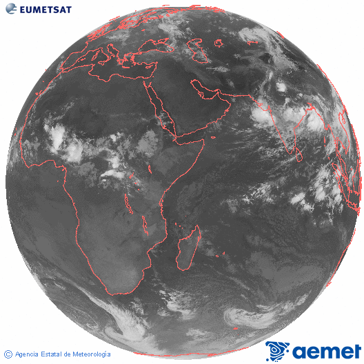 Oc�ano �ndico. Imagen global del canal infrarrojo (10.8&mu;m) de Meteosat, perteneciente a la serie MSG (Meteosat Segunda Generaci�n) y situado en 41.5° E.&nbsp;domingo, 05 julio 2026 a las 05:00