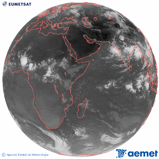 Oc�ano �ndico. Imagen global del canal infrarrojo (10.8&mu;m) de Meteosat, perteneciente a la serie MSG (Meteosat Segunda Generaci�n) y situado en 41.5° E.&nbsp;domingo, 05 julio 2026 a las 08:00