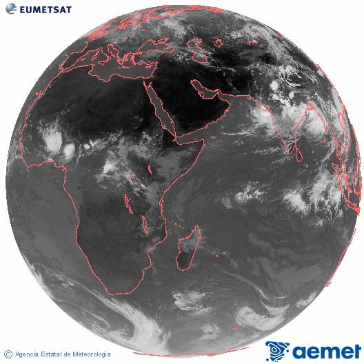 Oc�ano �ndico. Imagen global del canal infrarrojo (10.8&mu;m) de Meteosat, perteneciente a la serie MSG (Meteosat Segunda Generaci�n) y situado en 41.5° E.&nbsp;domingo, 05 julio 2026 a las 11:00