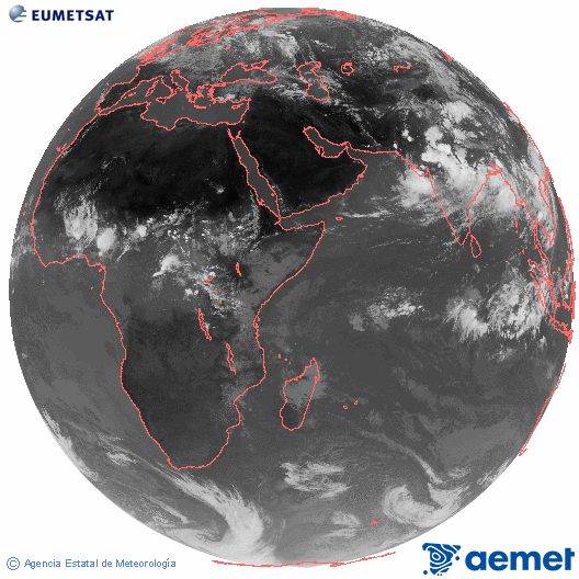 Oc�ano �ndico. Imagen global del canal infrarrojo (10.8&mu;m) de Meteosat, perteneciente a la serie MSG (Meteosat Segunda Generaci�n) y situado en 41.5° E.&nbsp;domingo, 05 julio 2026 a las 14:00