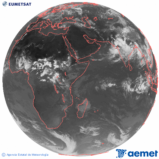 Oc�ano �ndico. Imagen global del canal infrarrojo (10.8&mu;m) de Meteosat, perteneciente a la serie MSG (Meteosat Segunda Generaci�n) y situado en 41.5° E.&nbsp;domingo, 05 julio 2026 a las 17:00
