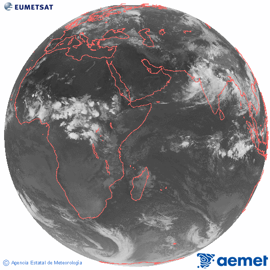 Oc�ano �ndico. Imagen global del canal infrarrojo (10.8&mu;m) de Meteosat, perteneciente a la serie MSG (Meteosat Segunda Generaci�n) y situado en 41.5° E.&nbsp;domingo, 05 julio 2026 a las 20:00