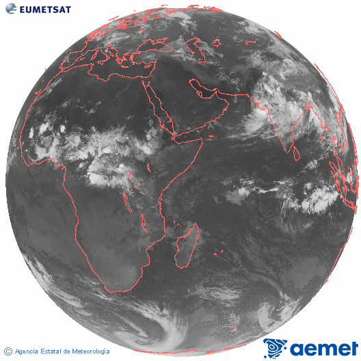 Oc�ano �ndico. Imagen global del canal infrarrojo (10.8&mu;m) de Meteosat, perteneciente a la serie MSG (Meteosat Segunda Generaci�n) y situado en 41.5° E.&nbsp;domingo, 05 julio 2026 a las 23:00