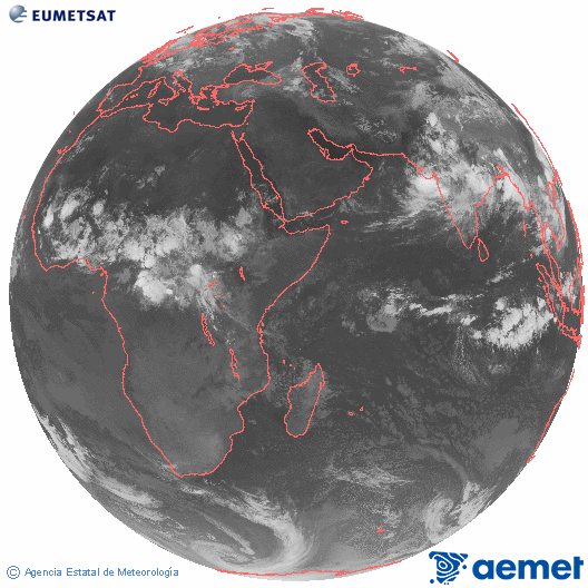 Oc�ano �ndico. Imagen global del canal infrarrojo (10.8&mu;m) de Meteosat, perteneciente a la serie MSG (Meteosat Segunda Generaci�n) y situado en 41.5° E.&nbsp;lunes, 06 julio 2026 a las 02:00