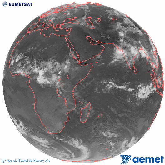 Oc�ano �ndico. Imagen global del canal infrarrojo (10.8&mu;m) de Meteosat, perteneciente a la serie MSG (Meteosat Segunda Generaci�n) y situado en 41.5° E.&nbsp;lunes, 06 julio 2026 a las 05:00