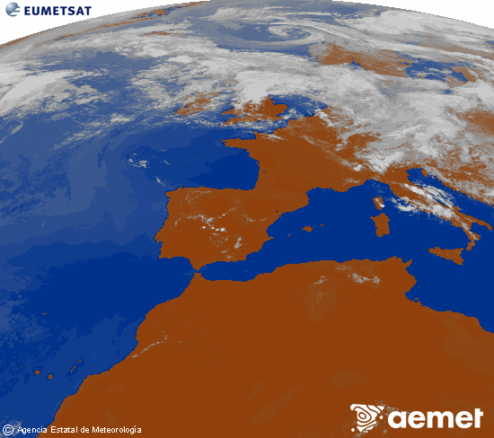 Imagen de la zona de Europa y Norte de �frica del canal infrarrojo del sat�lite Meteosat operacional en 0�N 0�W, procesada para darle color.&nbsp;lunes, 06 julio 2026 a las 15:00
