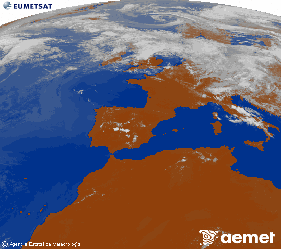 Imagen de la zona de Europa y Norte de �frica del canal infrarrojo del sat�lite Meteosat operacional en 0�N 0�W, procesada para darle color.&nbsp;lunes, 06 julio 2026 a las 16:00