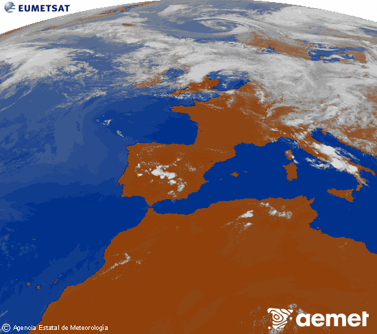 Imagen de la zona de Europa y Norte de �frica del canal infrarrojo del sat�lite Meteosat operacional en 0�N 0�W, procesada para darle color.&nbsp;lunes, 06 julio 2026 a las 17:00