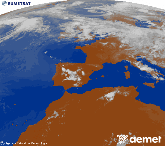 Imagen de la zona de Europa y Norte de �frica del canal infrarrojo del sat�lite Meteosat operacional en 0�N 0�W, procesada para darle color.&nbsp;lunes, 06 julio 2026 a las 20:00