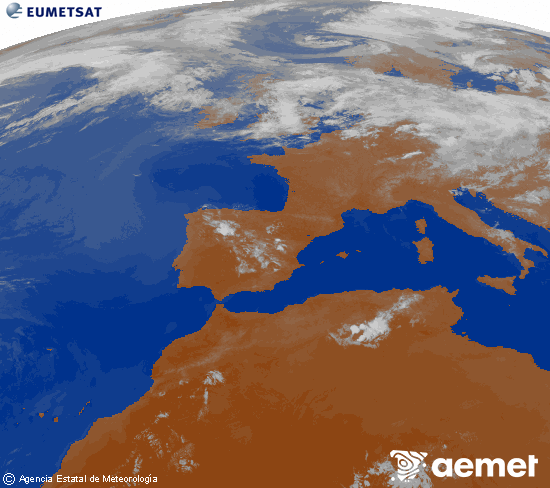 Imagen de la zona de Europa y Norte de �frica del canal infrarrojo del sat�lite Meteosat operacional en 0�N 0�W, procesada para darle color.&nbsp;martes, 07 julio 2026 a las 00:00