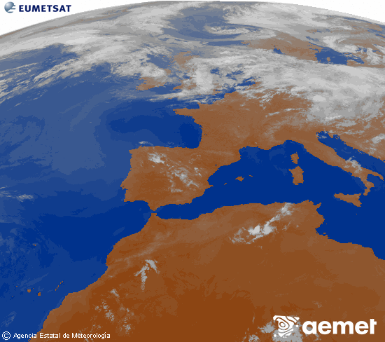 Imagen de la zona de Europa y Norte de �frica del canal infrarrojo del sat�lite Meteosat operacional en 0�N 0�W, procesada para darle color.&nbsp;martes, 07 julio 2026 a las 01:00