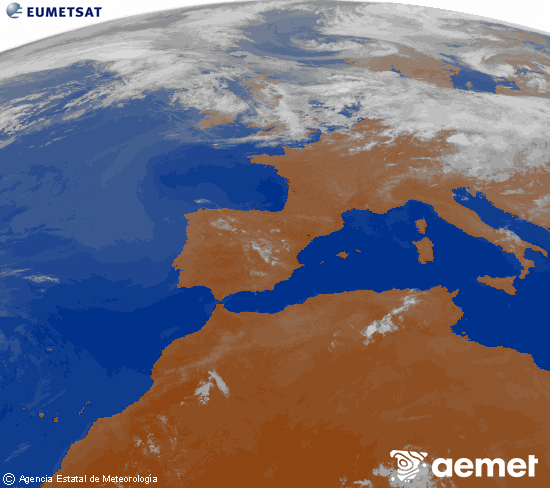 Imagen de la zona de Europa y Norte de �frica del canal infrarrojo del sat�lite Meteosat operacional en 0�N 0�W, procesada para darle color.&nbsp;martes, 07 julio 2026 a las 02:00