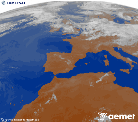 Imagen de la zona de Europa y Norte de �frica del canal infrarrojo del sat�lite Meteosat operacional en 0�N 0�W, procesada para darle color.&nbsp;martes, 07 julio 2026 a las 04:00