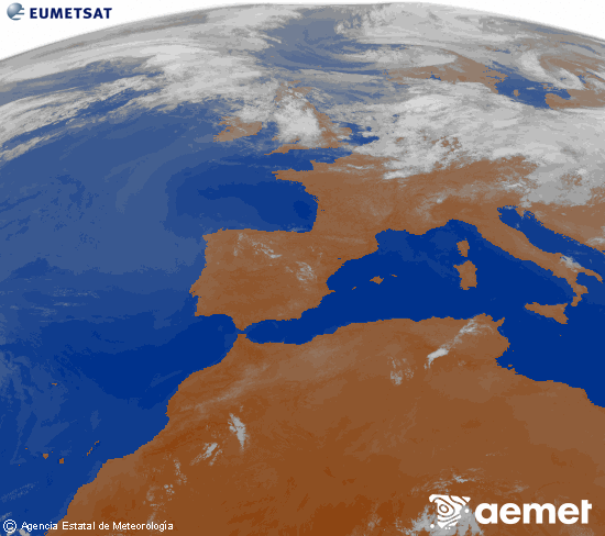 Imagen de la zona de Europa y Norte de �frica del canal infrarrojo del sat�lite Meteosat operacional en 0�N 0�W, procesada para darle color.&nbsp;martes, 07 julio 2026 a las 05:00