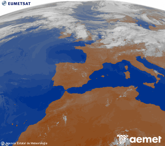 Imagen de la zona de Europa y Norte de �frica del canal infrarrojo del sat�lite Meteosat operacional en 0�N 0�W, procesada para darle color.&nbsp;martes, 07 julio 2026 a las 06:00