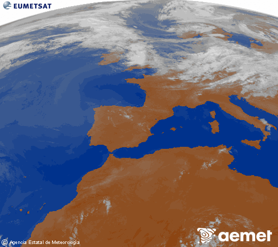 Imagen de la zona de Europa y Norte de �frica del canal infrarrojo del sat�lite Meteosat operacional en 0�N 0�W, procesada para darle color.&nbsp;martes, 07 julio 2026 a las 08:00