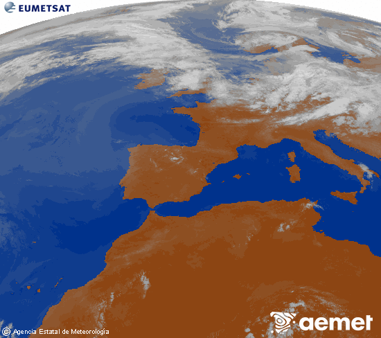 Imagen de la zona de Europa y Norte de �frica del canal infrarrojo del sat�lite Meteosat operacional en 0�N 0�W, procesada para darle color.&nbsp;martes, 07 julio 2026 a las 09:00