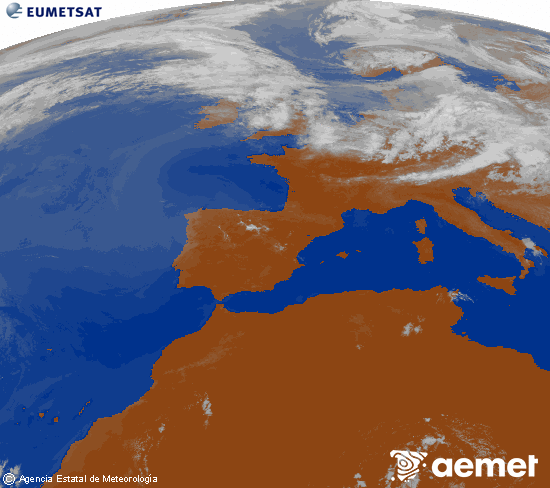 Imagen de la zona de Europa y Norte de �frica del canal infrarrojo del sat�lite Meteosat operacional en 0�N 0�W, procesada para darle color.&nbsp;martes, 07 julio 2026 a las 10:00