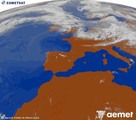 Imagen de la zona de Europa y Norte de �frica del canal infrarrojo del sat�lite Meteosat operacional en 0�N 0�W, procesada para darle color.&nbsp;martes, 07 julio 2026 a las 11:00