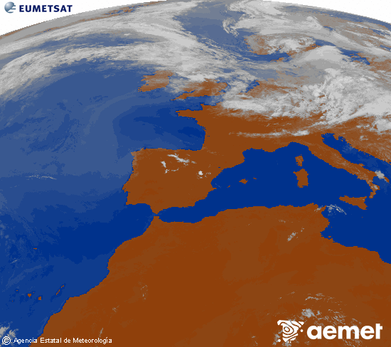 Imagen de la zona de Europa y Norte de �frica del canal infrarrojo del sat�lite Meteosat operacional en 0�N 0�W, procesada para darle color.&nbsp;martes, 07 julio 2026 a las 12:00