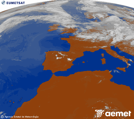 Imagen de la zona de Europa y Norte de �frica del canal infrarrojo del sat�lite Meteosat operacional en 0�N 0�W, procesada para darle color.&nbsp;martes, 07 julio 2026 a las 13:00