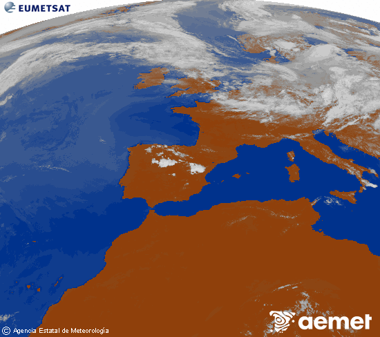 Imagen de la zona de Europa y Norte de �frica del canal infrarrojo del sat�lite Meteosat operacional en 0�N 0�W, procesada para darle color.&nbsp;martes, 07 julio 2026 a las 14:00
