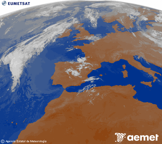 Imatge de la zona d'Europa i Nord d'�frica del canal infraroig del sat�l�lit Meteosat operacional en 0�N 0�W, processada per a donar-li color.&nbsp;divendres, 10 de juliol  2026 04:00