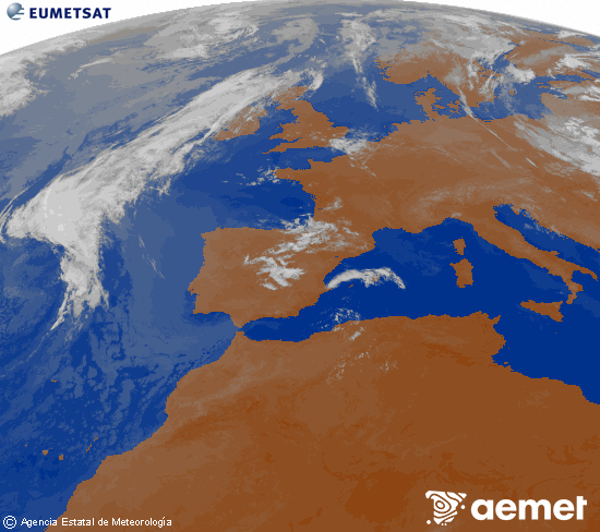 Imatge de la zona d'Europa i Nord d'�frica del canal infraroig del sat�l�lit Meteosat operacional en 0�N 0�W, processada per a donar-li color.&nbsp;divendres, 10 de juliol  2026 08:00