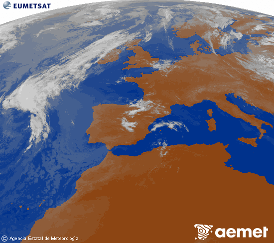 Imatge de la zona d'Europa i Nord d'�frica del canal infraroig del sat�l�lit Meteosat operacional en 0�N 0�W, processada per a donar-li color.&nbsp;divendres, 10 de juliol  2026 09:00