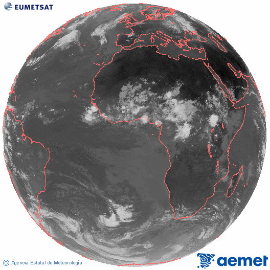 Imagen global del canal infrarrojo (10.8 &mu;m) del sat�lite Meteosat, perteneciente a la serie MSG (Meteosat Segunda Generaci�n) y situado en 0�N 0�E.&nbsp;ostirala, 2026ko uztailak 10, ordua: 11:00
