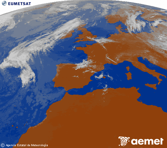 Imatge de la zona d'Europa i Nord d'�frica del canal infraroig del sat�l�lit Meteosat operacional en 0�N 0�W, processada per a donar-li color.&nbsp;divendres, 10 de juliol  2026 12:00