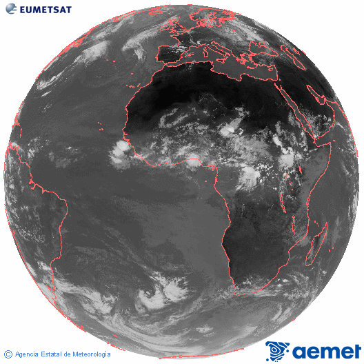 Imagen global del canal infrarrojo (10.8 &mu;m) del sat�lite Meteosat, perteneciente a la serie MSG (Meteosat Segunda Generaci�n) y situado en 0�N 0�E.&nbsp;ostirala, 2026ko uztailak 10, ordua: 14:00