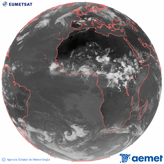 Imagen global del canal infrarrojo (10.8 &mu;m) del sat�lite Meteosat, perteneciente a la serie MSG (Meteosat Segunda Generaci�n) y situado en 0�N 0�E.&nbsp;ostirala, 2026ko uztailak 10, ordua: 17:00