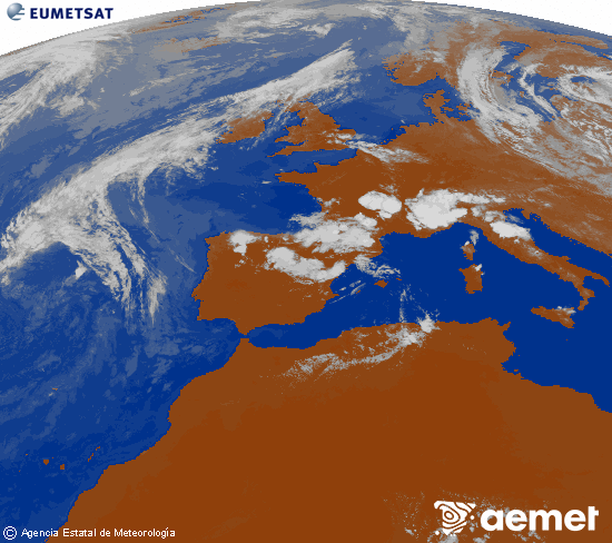 Imatge de la zona d'Europa i Nord d'�frica del canal infraroig del sat�l�lit Meteosat operacional en 0�N 0�W, processada per a donar-li color.&nbsp;divendres, 10 de juliol  2026 18:00