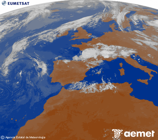 Imatge de la zona d'Europa i Nord d'�frica del canal infraroig del sat�l�lit Meteosat operacional en 0�N 0�W, processada per a donar-li color.&nbsp;dissabte, 11 de juliol  2026 01:00
