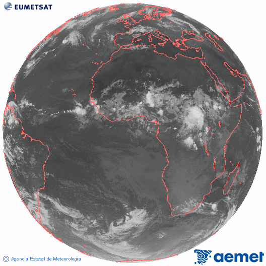 Imagen global del canal infrarrojo (10.8 &mu;m) del sat�lite Meteosat, perteneciente a la serie MSG (Meteosat Segunda Generaci�n) y situado en 0�N 0�E.&nbsp;larunbata, 2026ko uztailak 11, ordua: 02:00