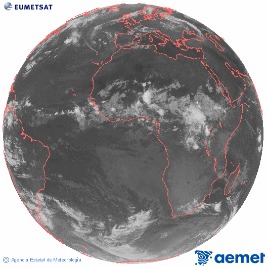 Imagen global del canal infrarrojo (10.8 &mu;m) del sat�lite Meteosat, perteneciente a la serie MSG (Meteosat Segunda Generaci�n) y situado en 0�N 0�E.&nbsp;larunbata, 2026ko uztailak 11, ordua: 05:00