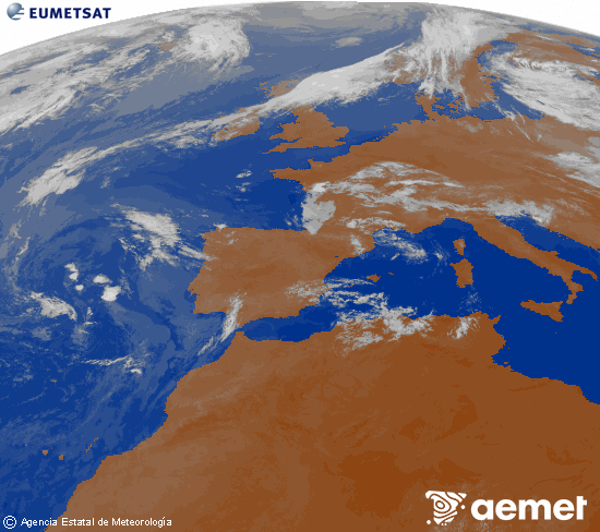 Imagen de la zona de Europa y Norte de �frica del canal infrarrojo del sat�lite Meteosat operacional en 0�N 0�W, procesada para darle color.&nbsp;Saturday, 11 July  2026 08:00