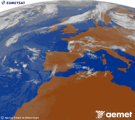 Imagen de la zona de Europa y Norte de �frica del canal infrarrojo del sat�lite Meteosat operacional en 0�N 0�W, procesada para darle color.&nbsp;Saturday, 11 July  2026 09:00