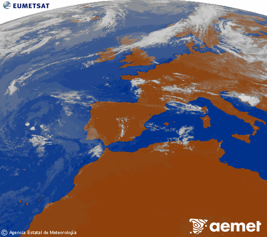 Imagen de la zona de Europa y Norte de �frica del canal infrarrojo del sat�lite Meteosat operacional en 0�N 0�W, procesada para darle color.&nbsp;samedi, 11 juillet  2026 12:00