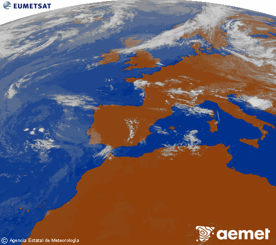 Imagen de la zona de Europa y Norte de �frica del canal infrarrojo del sat�lite Meteosat operacional en 0�N 0�W, procesada para darle color.&nbsp;samedi, 11 juillet  2026 13:00