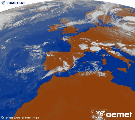 Imagen de la zona de Europa y Norte de �frica del canal infrarrojo del sat�lite Meteosat operacional en 0�N 0�W, procesada para darle color.&nbsp;larunbata, 2026ko uztailak 11, ordua: 17:00