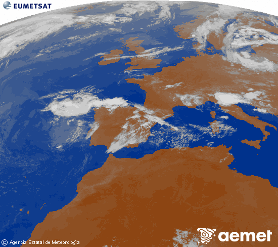 Imagen de la zona de Europa y Norte de �frica del canal infrarrojo del sat�lite Meteosat operacional en 0�N 0�W, procesada para darle color.&nbsp;diumenge, 12 de juliol  2026 00:00